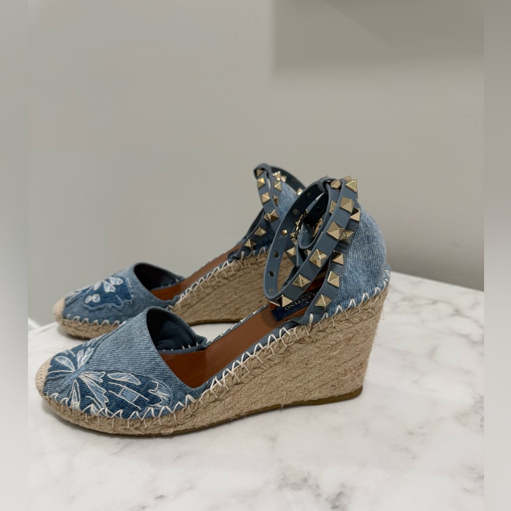 Valentino Denim Espadrilles with Studded Straps